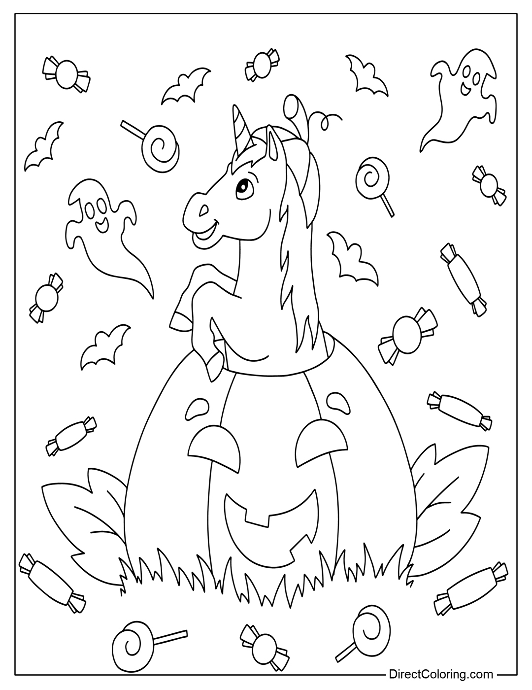 Unicorn with a Pumpkin in Halloween